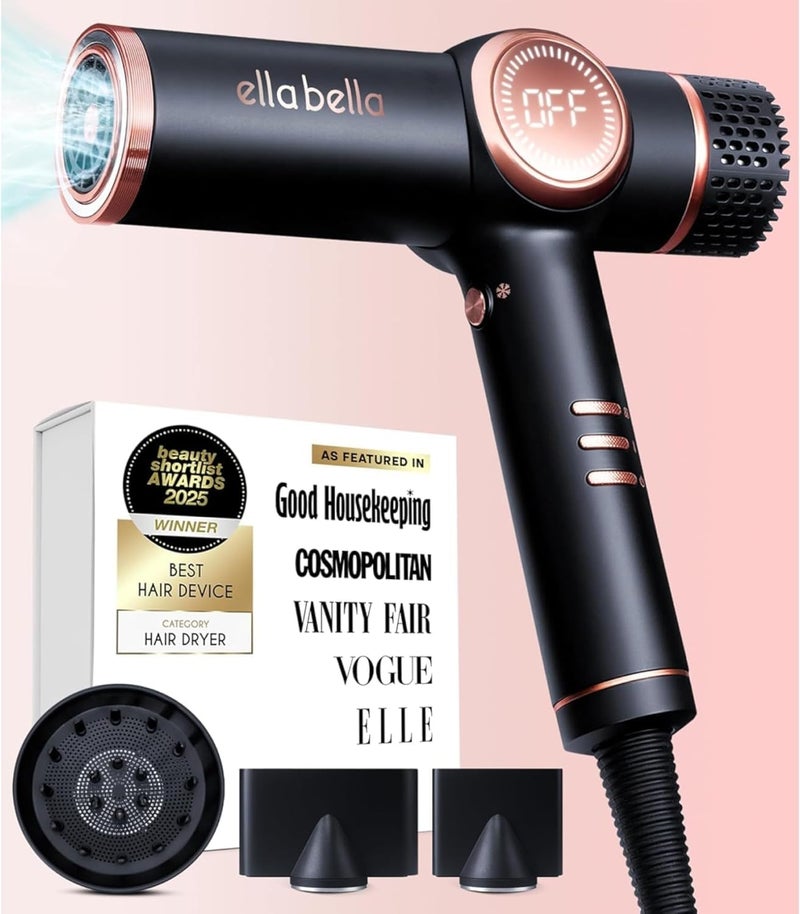 ELLA BELLAÂ® Professional Ionic Hair Dryer with Diffuser â€¢ Negative Ion Blow Dryer â€¢ Suitable All Hair Types â€¢ Intelligent Heat Control & Rapid Drying Speeds â€¢ Lightweight Design â€¢ Low Noise Technology - Image 1