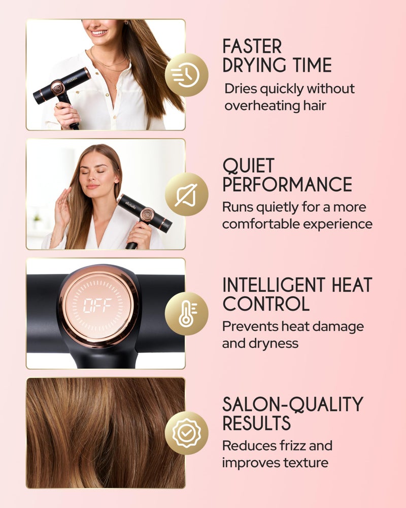 ELLA BELLAÂ® Professional Ionic Hair Dryer with Diffuser â€¢ Negative Ion Blow Dryer â€¢ Suitable All Hair Types â€¢ Intelligent Heat Control & Rapid Drying Speeds â€¢ Lightweight Design â€¢ Low Noise Technology - Image 2