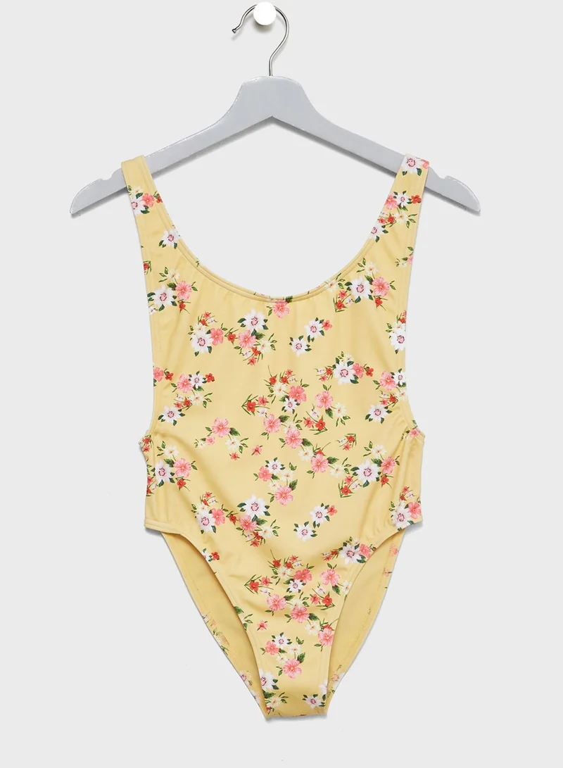 TOPSHOP Floral Print Scoop Neck Swimsuit