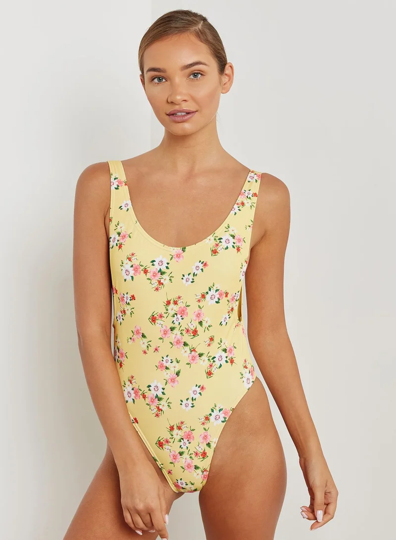 TOPSHOP Floral Print Scoop Neck Swimsuit