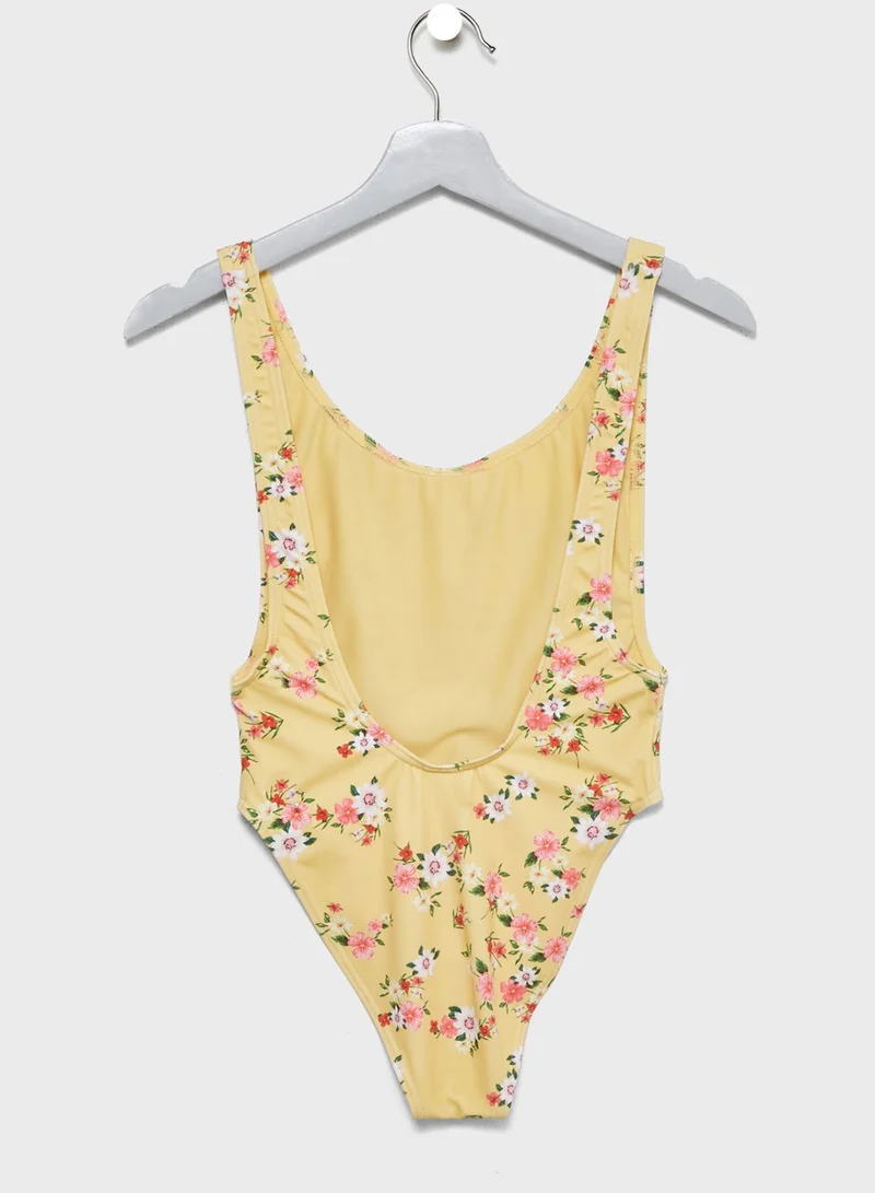TOPSHOP Floral Print Scoop Neck Swimsuit