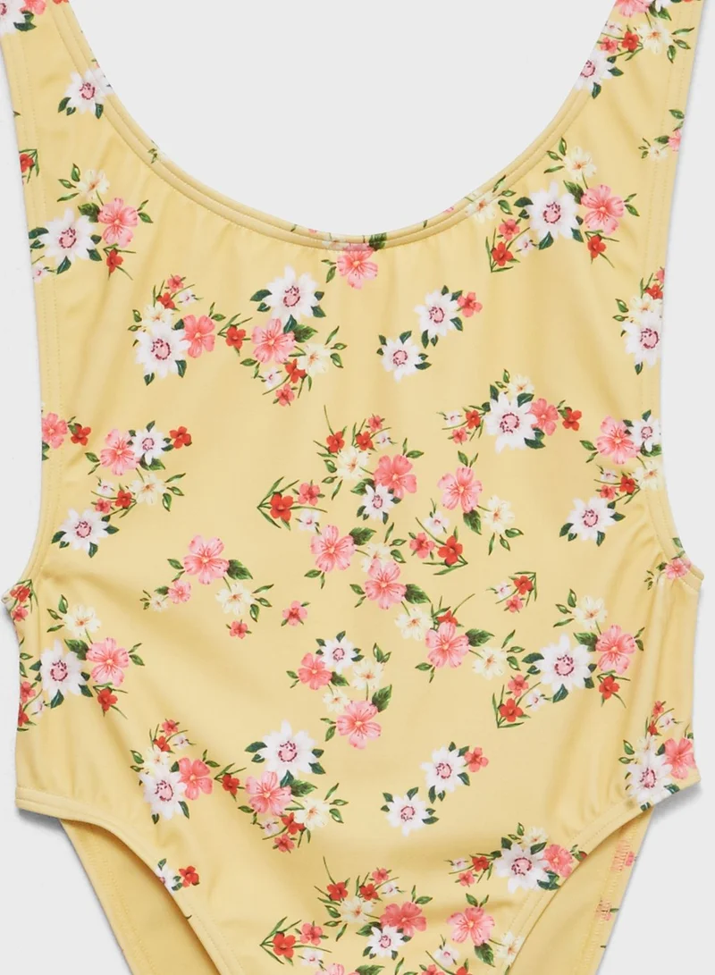 TOPSHOP Floral Print Scoop Neck Swimsuit