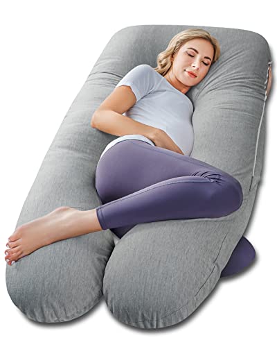 Meiz Pregnancy Pillows Cooling Silky Pregnancy Pillows for Sleeping 60 Full Body Maternity Pillow for Tall Pregnant Woman with Cooling Silk Jersey Cover Grey - Image 1