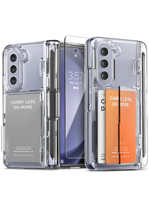 Terra Guard Modern GO Pen Edition Samsung Galaxy Z Fold 5 Case Cover with [S-Pen Compartment in Hinge Protection] & [2 Card Holder] & Front Screen Protector - Clear (S-Pen NOT Included)