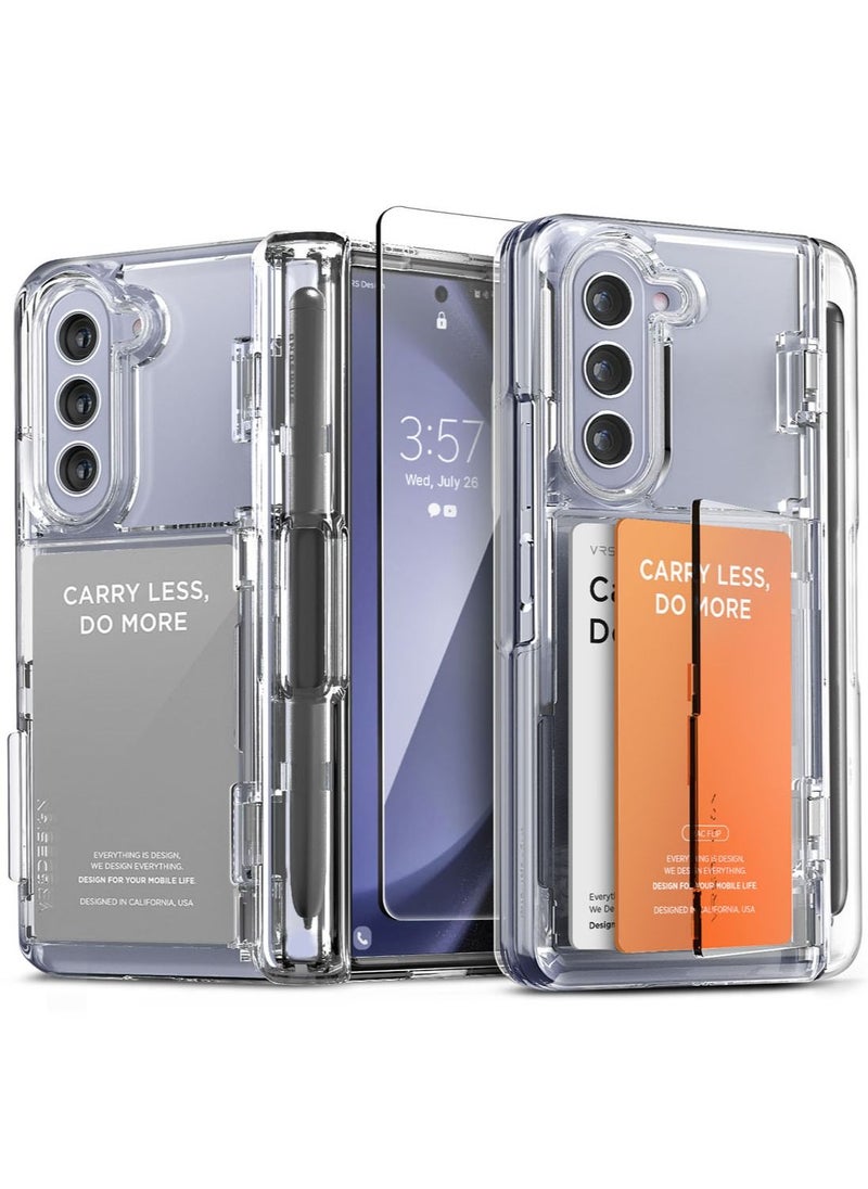 VRS Design - Terra Guard Modern GO Pen Edition Samsung Galaxy Z Fold 5 Case Cover with [S-Pen Compartment in Hinge Protection] & [2 Card Holder] & Front Screen Protector - Clear (S-Pen NOT Included) - Image 1