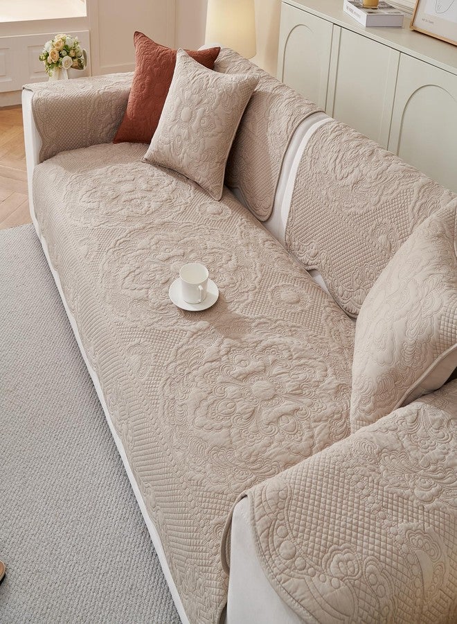 vctops Boho Cotton Quilted Couch Cover Soft Embroidered Sofa Cover Non-Slip Dog Bed Cover Scalloped Sofa Slipcover Washable Furniture Protector Cover (Khaki,36"x36") - Image 4