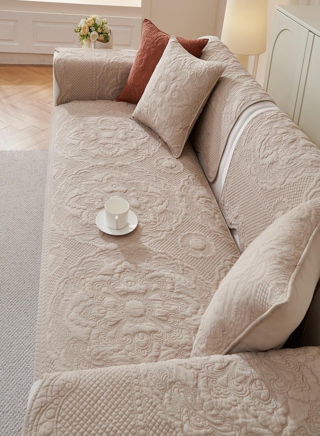 vctops Boho Cotton Quilted Couch Cover Soft Embroidered Sofa Cover Non-Slip Dog Bed Cover Scalloped Sofa Slipcover Washable Furniture Protector Cover (Khaki,36"x36") - Image 5