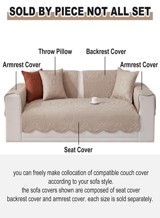 vctops Boho Cotton Quilted Couch Cover Soft Embroidered Sofa Cover Non-Slip Dog Bed Cover Scalloped Sofa Slipcover Washable Furniture Protector Cover (Khaki,36"x36") - Image 2
