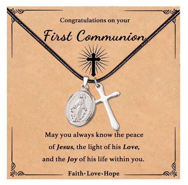 AULSIEY First Communion Gifts for Boys, 1st Communion Gifts for Son Grandson,First Communion Necklaces for Christian Catholic 1st First Communion Favors -Communion - Image 1