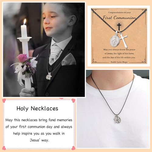 AULSIEY First Communion Gifts for Boys, 1st Communion Gifts for Son Grandson,First Communion Necklaces for Christian Catholic 1st First Communion Favors -Communion - Image 5