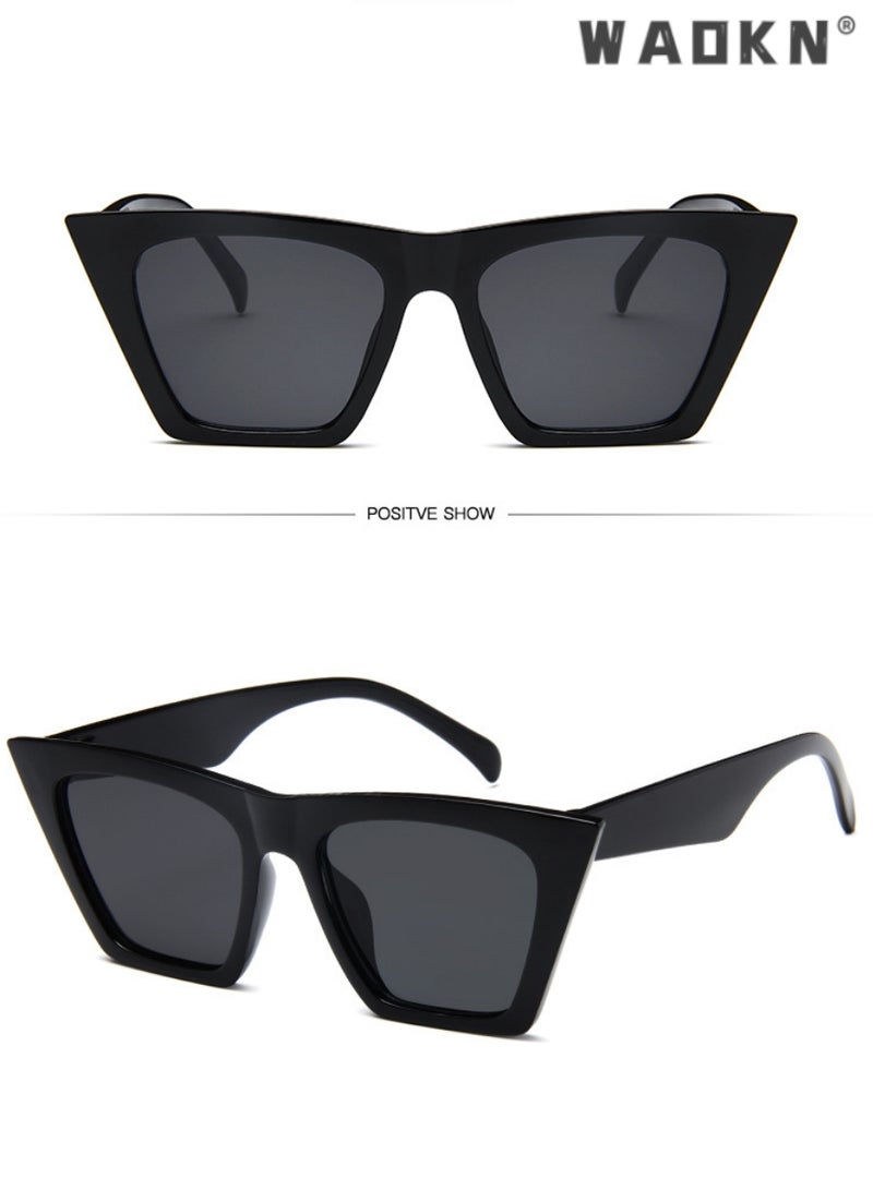 WAOKN Retro Cat Eye Sunglasses Women Men Black Polarized Square Eyeglasses Men Designer Succinct Style Flat Top Glasses,Sun Protection Sunglasses Suitable for Summer Outdoor Beach Travel Camping - Image 4