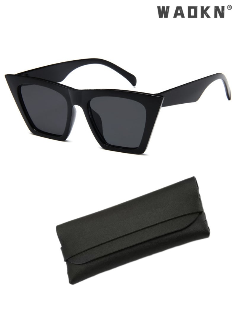 WAOKN Retro Cat Eye Sunglasses Women Men Black Polarized Square Eyeglasses Men Designer Succinct Style Flat Top Glasses,Sun Protection Sunglasses Suitable for Summer Outdoor Beach Travel Camping - Image 1