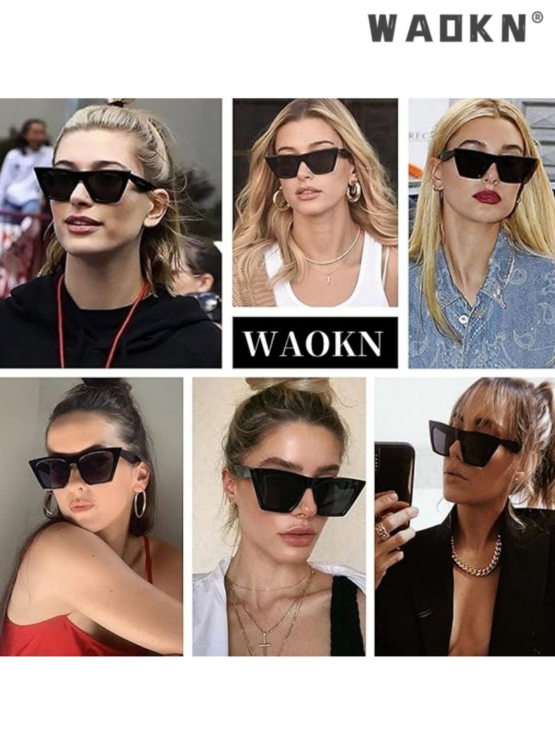 WAOKN Retro Cat Eye Sunglasses Women Men Black Polarized Square Eyeglasses Men Designer Succinct Style Flat Top Glasses,Sun Protection Sunglasses Suitable for Summer Outdoor Beach Travel Camping - Image 2