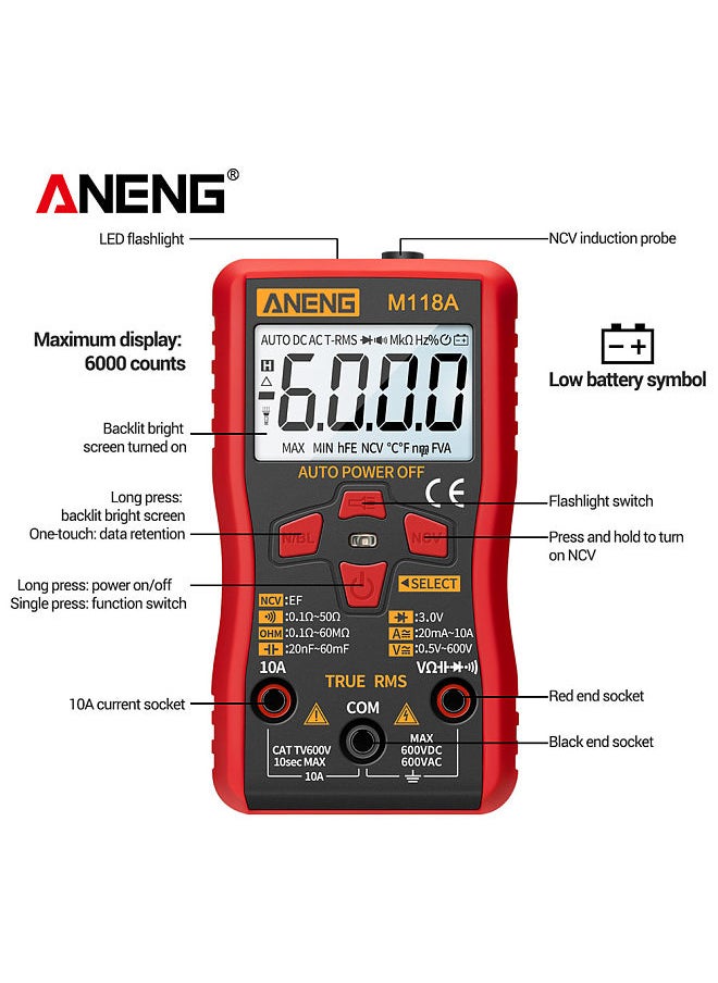 ANENG M118A Auto Ranging Digital Multimeter High-Accuracy TRMS 6000 Counts Voltage Current Ohm Capacitance Diode Multi Tester  - Image 2