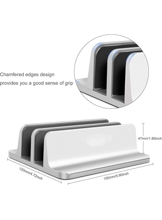 SMILEE Vertical Laptop Stand Adjustable Desktop Stand Laptop Holder Up To 17.3 Inches Compatible With All Macbook Pro Air Microsoft Surface Silver 2 Slots - Image 4