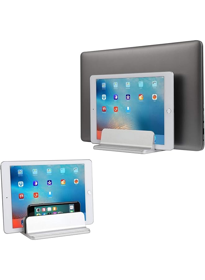 SMILEE Vertical Laptop Stand Adjustable Desktop Stand Laptop Holder Up To 17.3 Inches Compatible With All Macbook Pro Air Microsoft Surface Silver 2 Slots - Image 2