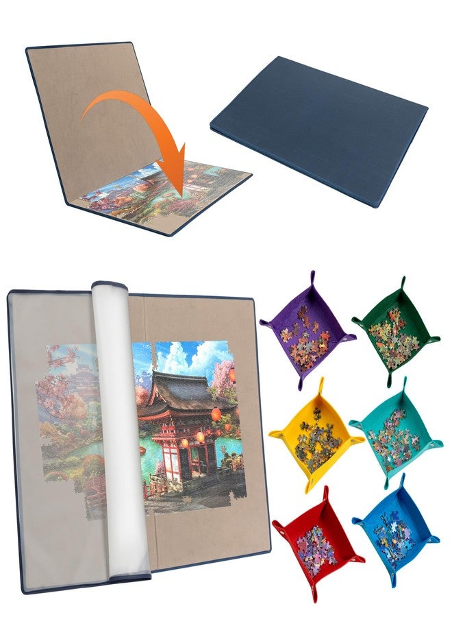 Tektalk Foldable Jigsaw Puzzle Board with 6 Color Sorting Trays Portable Puzzle Mat with Dustproof Cover for Puzzle Storage Saver, Non-Slip Surface, Up to 2000 Pieces - Gray - Image 1