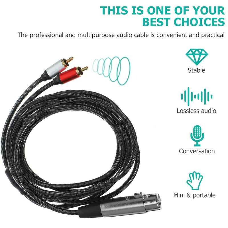 كابل تقسيم صوتي من XLR أنثى ثلاثي الأطراف إلى RCA مزدوج بطول 3 أمتار، سلك ميكروفون احترافي لتحويل الاستريو لخلاط الصوت ومعدات الصوت - Image 3
