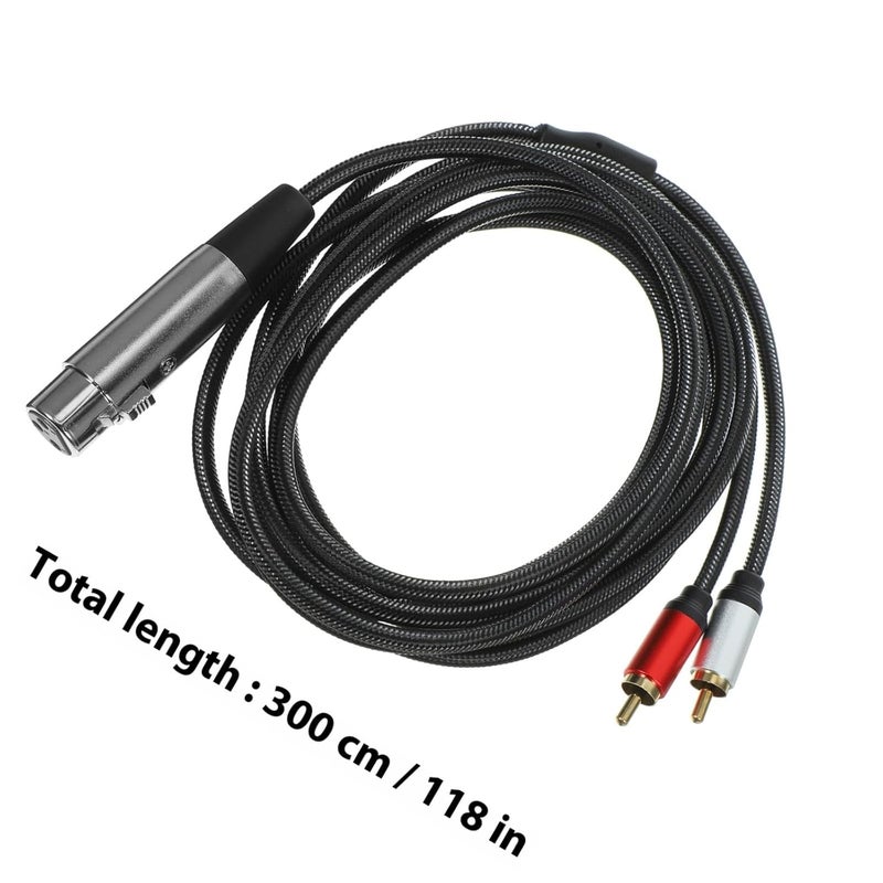 كابل تقسيم صوتي من XLR أنثى ثلاثي الأطراف إلى RCA مزدوج بطول 3 أمتار، سلك ميكروفون احترافي لتحويل الاستريو لخلاط الصوت ومعدات الصوت - Image 2