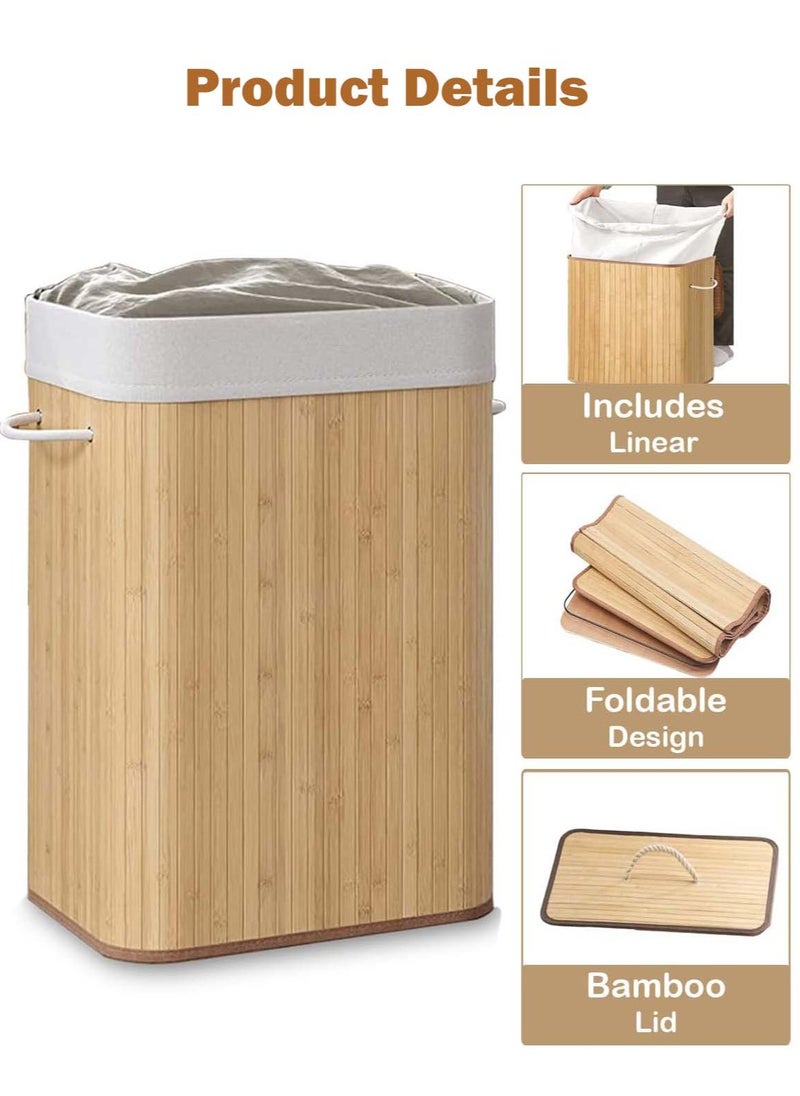 Laundry Basket, Bamboo Laundry Hamper with Lid And Removable Liner, Laundry Bag for Bathroom Bedroom Laundry Room Dorm, 30x40x60cm