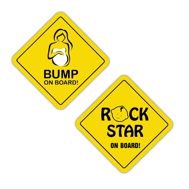 Stickloop Bump On Board and Baby On Board Car Sticker | Pregnant Women and Kids Safety Sign Window Sticker for Vehicle Glass (Mama & Rock Star Baby On Board) - Image 1