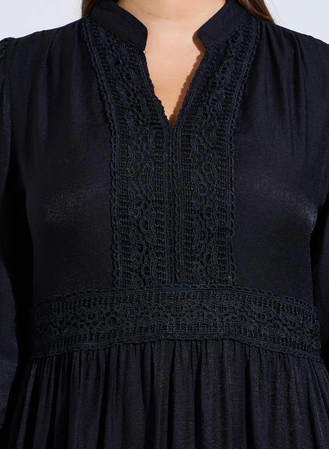 Styli black Plus Size Black Lace Details A-Line Maxi Dress for Women | Best Price UAE