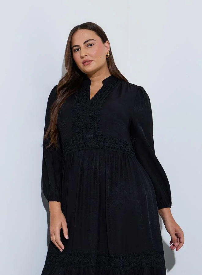Styli black Plus Size Black Lace Details A-Line Maxi Dress for Women | Best Price UAE
