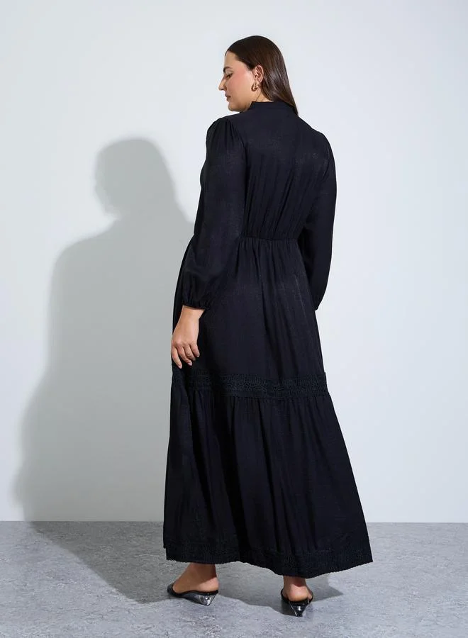 Styli black Plus Size Black Lace Details A-Line Maxi Dress for Women | Best Price UAE