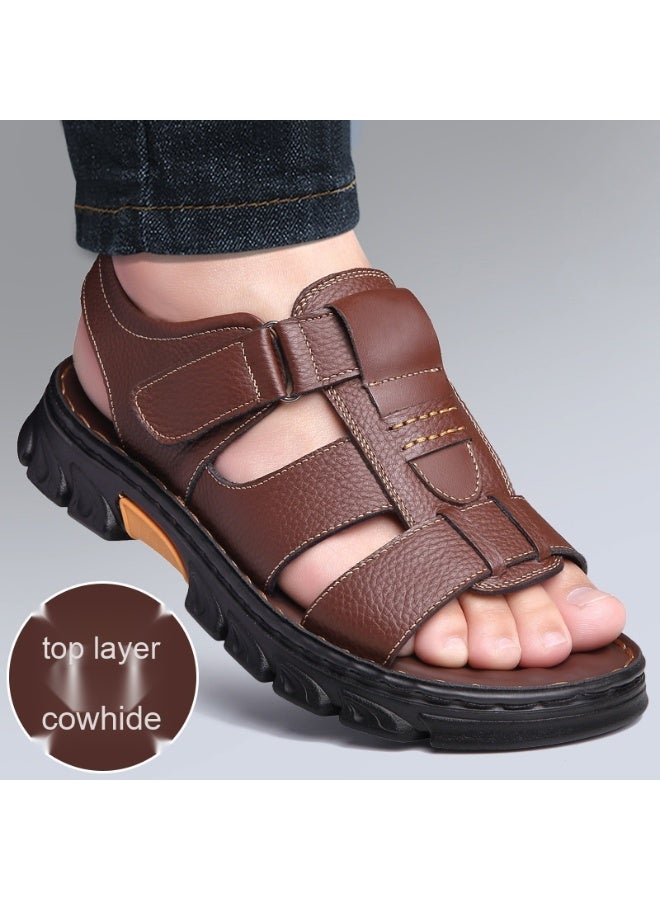 Men's Leather Casual Slide Sandals - Stylish and Comfortable Beach Footwear 