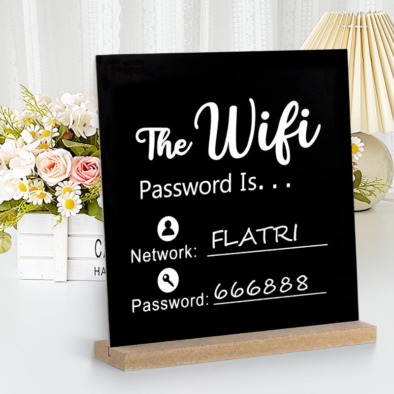 FLATRI Wifi Sign, Wooden Wifi Sign for Guests for Restaurant Supermarket Office Home Bar Coffee, 8.46 * 8.46 Inch Wifi Password Signs for Home Essentials - Image 1
