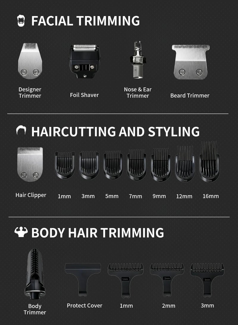 DOSCHER 16-in-1  Electric Beard Trimmer for Men, Hair Clipper & Shaving Machine for Face, Head, Nose, Ear , Mens Grooming Kit ,2000mAh Battery (4.5H Runtime), Wet/Dry with LED Display - Image 5