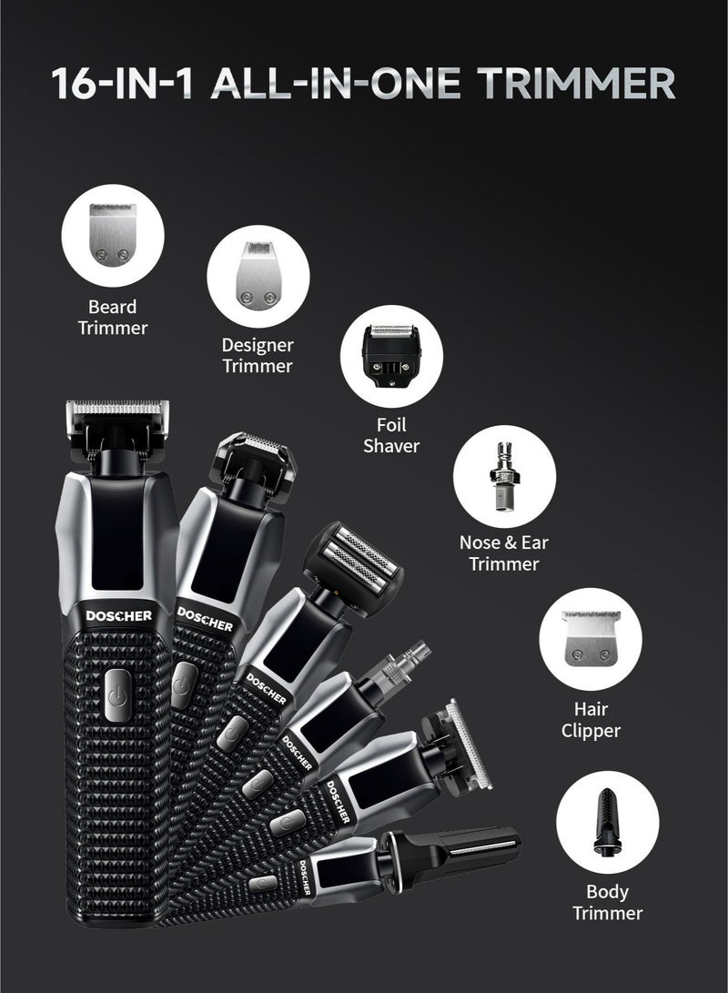 DOSCHER 16-in-1 Beard Trimmer for Men and Hair Clipper Machine, LED Display Shaving Machine for Face Body Nose with Storage Case - Image 2