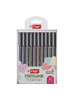 Flair FLAIR Hotline Fineliner Metal Tip Pen | Tip Size 0.7 to 1 mm | Comfortable Grip | Fineliner Pens Set For Mandala, Sketching, Doodling, Journal and Outline | 10 Shades.|Multicolor  - Image 2