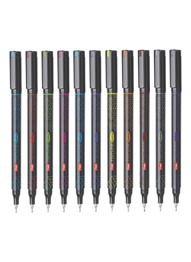 Flair FLAIR Hotline Fineliner Metal Tip Pen | Tip Size 0.7 to 1 mm | Comfortable Grip | Fineliner Pens Set For Mandala, Sketching, Doodling, Journal and Outline | 10 Shades.|Multicolor  - Image 1