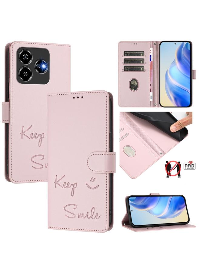 Case For ZTE Blade V60 Vita Smile Embossing RFID Leather Phone Case