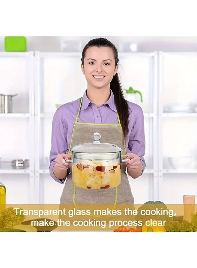 1900ml Clear High Borosilicate Glass Saucepan with Lid and Handles, Stovetop Cooking Pot - Image 5