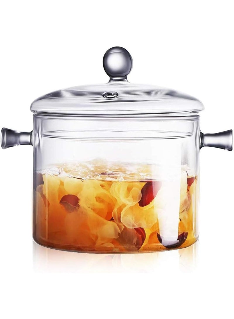 1900ml Clear High Borosilicate Glass Saucepan with Lid and Handles, Stovetop Cooking Pot - Image 1