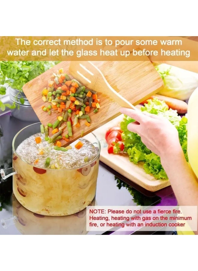 1900ml Clear High Borosilicate Glass Saucepan with Lid and Handles, Stovetop Cooking Pot - Image 3