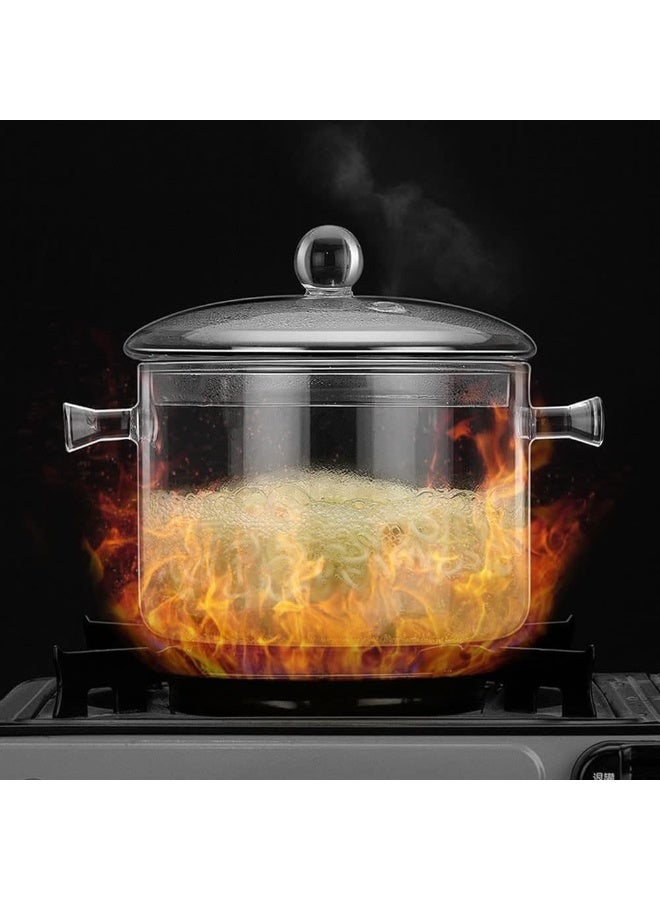 1900ml Clear High Borosilicate Glass Saucepan with Lid and Handles, Stovetop Cooking Pot - Image 4
