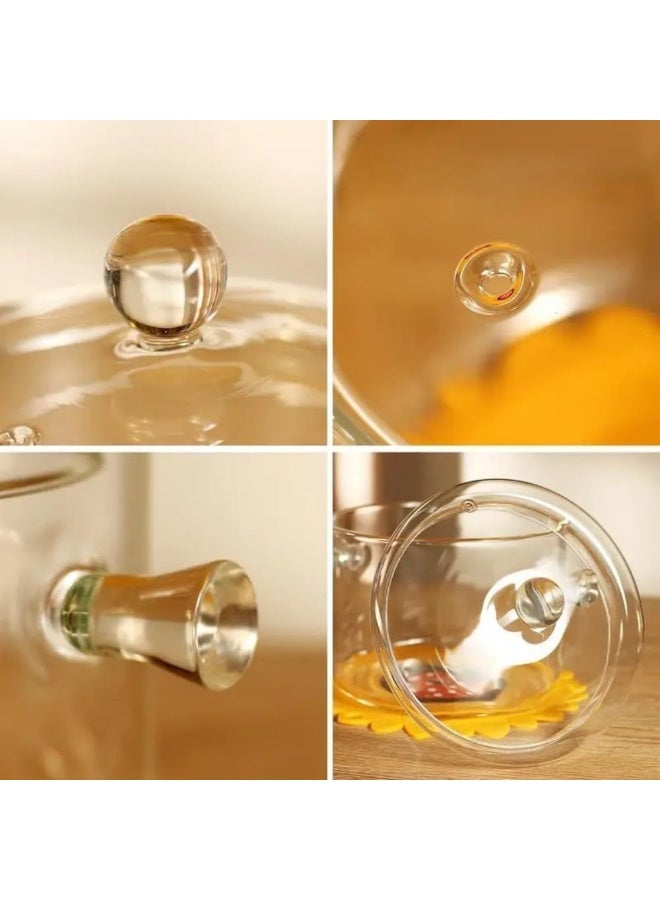 1900ml Clear High Borosilicate Glass Saucepan with Lid and Handles, Stovetop Cooking Pot - Image 2