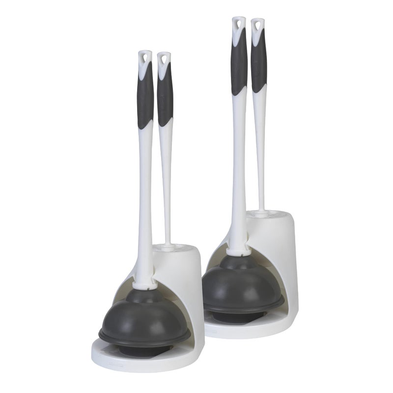 Clorox Toilet Plunger and Bowl Brush Combo Set with Caddy, 6.75" x 7" x 19.5", White/Gray, Pack of 2 - Plunger and Toilet Bowl Brush, Heavy Duty Plunger, Toilet Cleaning Brush, Freestanding Caddy - Image 1