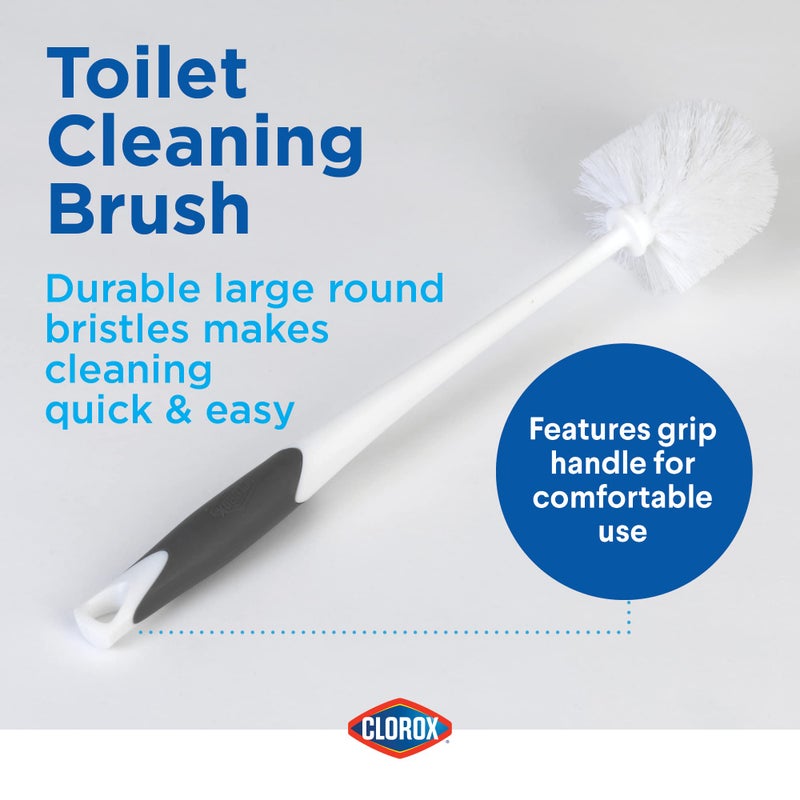 Clorox Toilet Plunger and Bowl Brush Combo Set with Caddy, 6.75" x 7" x 19.5", White/Gray, Pack of 2 - Plunger and Toilet Bowl Brush, Heavy Duty Plunger, Toilet Cleaning Brush, Freestanding Caddy - Image 4