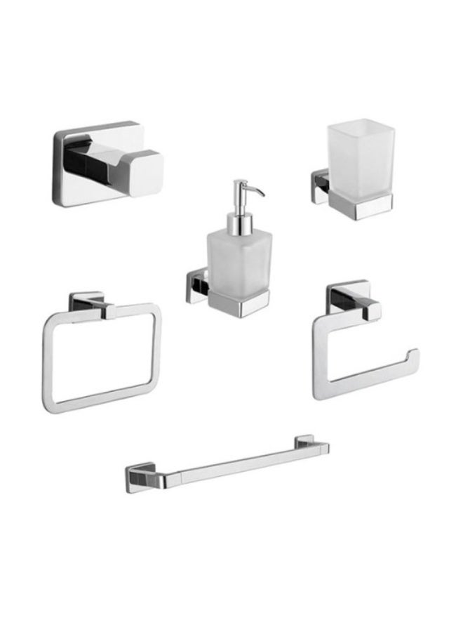 Stainless Steel SUS304 Rust-Resistant Bathroom Accessories Set (Wall-Mounted, 6 Pieces, Silver)