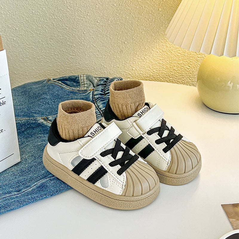 Children'S Fashion Color Matching Classic Shell Head Board Shoes 2025Chun Season New Baby Letters Soft Soles - Image 1