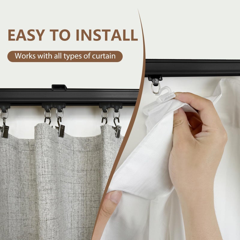 MaKefeile Ceiling Curtain Track,Curtain Track Wall Mounted,Ceiling Mount Rail Room Divider Tracks Extra Long Curtains Rod for Living Room Bedroom Patio Sliding Door Curtains with Clips,Black 12ft - Image 4
