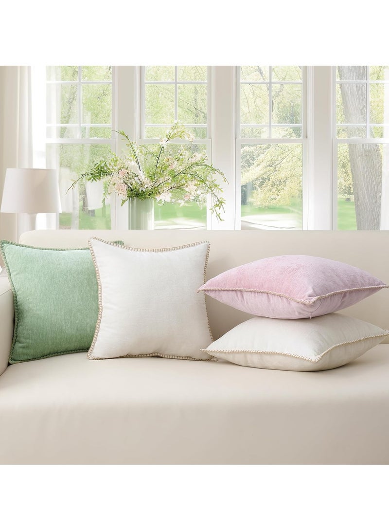 2-Pack Chenille Soft Throw Pillow Cover 45 x 45 cm Pillow Cover without Inner Core, Square Pillow Cover with Stitched Edges, Suitable for Sofa Bed (White)  - Image 5