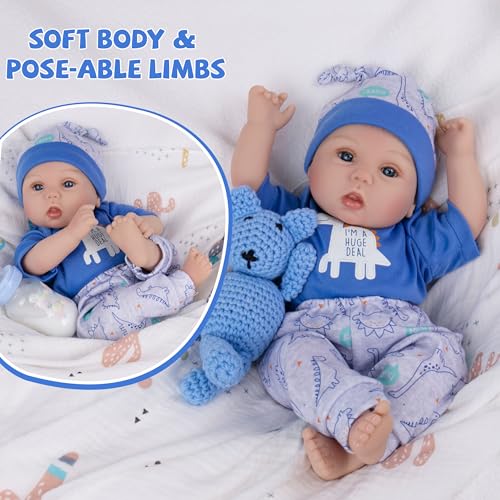 Milidool Lifelike Reborn Baby Dolls Boy 18Inch Baby Soft Body RealisticNewborn Baby Dolls Cloth Body Real Life Baby Dolls with Toy Accessories for Kids Age 3 4 5 6 7 - Image 5