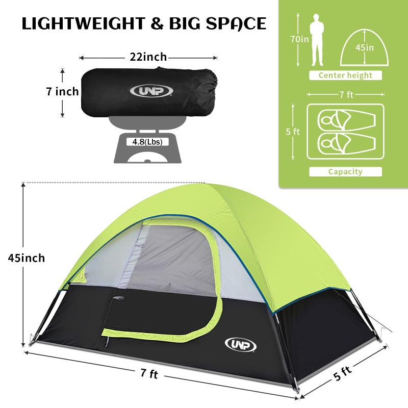 Unp Camping Tent 2 Person, Waterproof Windproof Tent with Rainfly Easy Set up-Portable Dome Tents for Camping - Image 2
