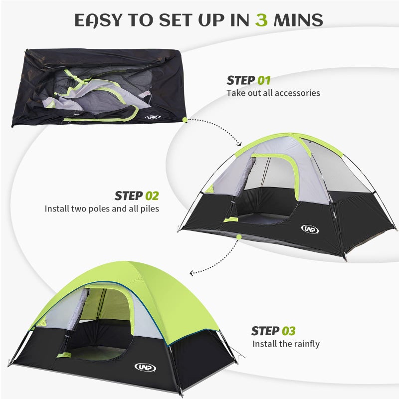 Unp Camping Tent 2 Person, Waterproof Windproof Tent with Rainfly Easy Set up-Portable Dome Tents for Camping - Image 3