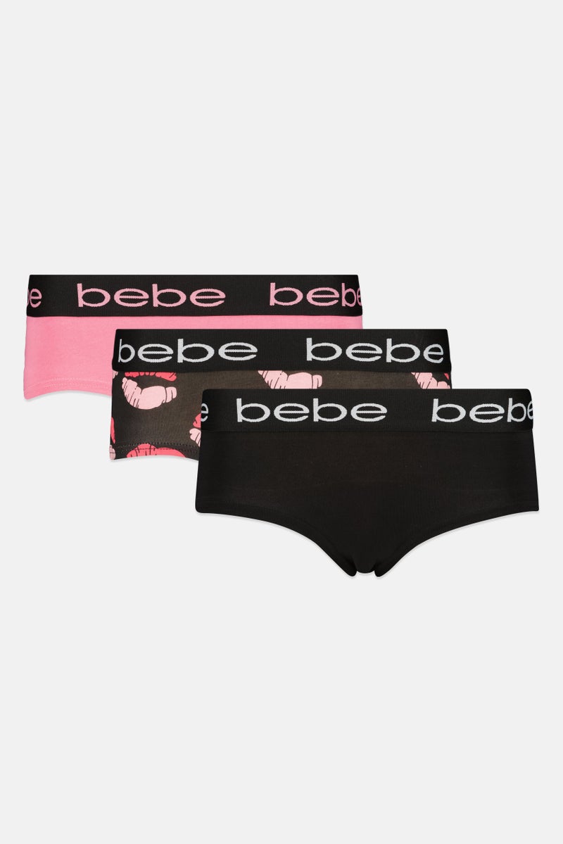 bebe Women 3  Pieces Brand Logo Booty Panties, Multicolor - Image 1